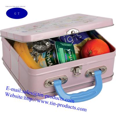 China Different Lunch Box , Metal handle Box , tin handle Box,Gift Handle Box form goldentinbox for sale