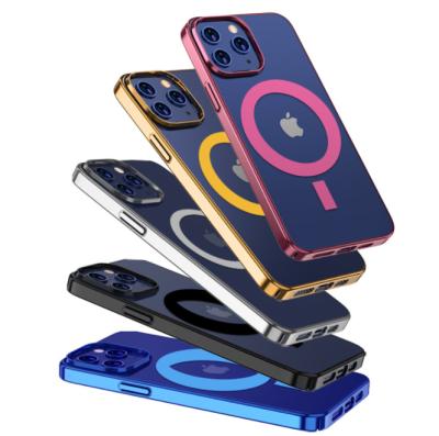 China Shockproof Clear PC Magsafing Magnetic Wireless Charging Phone Case For iPhone 13 12 11 Plated Phone Case for sale