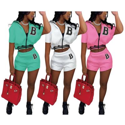 China Polyester/cotton European and American women's casual shorts two-piece suit letter printing T-shirt suit sports suit explosive women for sale