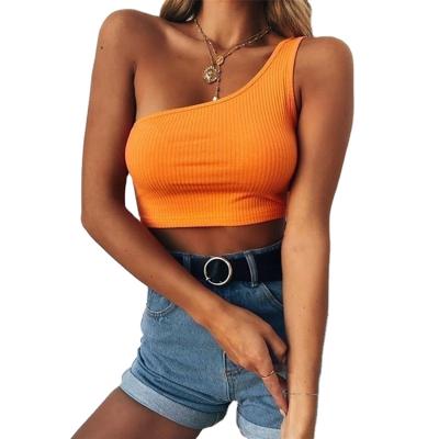 China 2021 breathable European and new American solid color navel One-shoulder neckline neckline sleeveless vest for sale