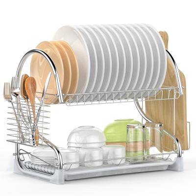 China Viable wholesale china supplier drying dish rack plate metal wire dish rack two tiers 201 stainless steel dish rack for sale