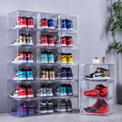 China Viable Hot Sale Plastic Clear Sneaker Drop Front Shoe Box Organizer Shoe Storage Transparent for sale