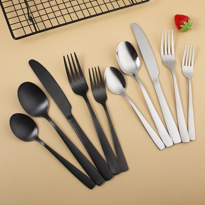 China Viable Wholesale Custom Cutlery Set Hot Sale Mirror Polish Matte Black Silverware Stainless Steel Flatware Set for sale