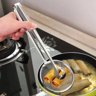 China Stocked New Fried Handheld Cooking Multifunctional Food Oil Colander Clip Tools Instruments Kitchen Stainless for sale