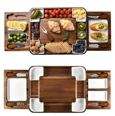 China Sustainable Newest Custom Cheese Tray Acacia Cheese Board Set Square Shaped Deli Set for sale