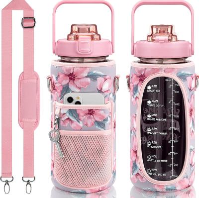 China Sustainable Hot Sale 2l Time Marker Half Gallon Motivational Water Bottle Protective Sleeve With Strap for sale