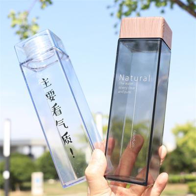 China Sustainable Clear Plastic Square Water Bottle Square Bottle Bamboo Lid for sale