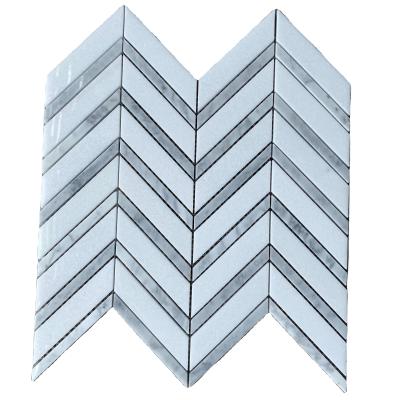 China Colorize Modern Luxury Mosaic White Marble Mosaic Tile for Kitchen Backspash and Bathroom Wall Tiles Waterjet Mosaic Tile for sale