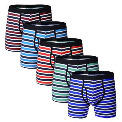 China European and American Spandex/Nylon Men's Briefs Pure Cotton Striped Boxer Briefs Slit Clause Sports Lengthened Pants for sale