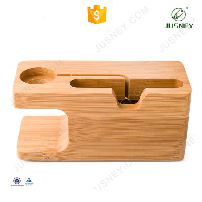 China Hot Selling Eco-friendly Factory Bamboo Wooden Stand 2 in 1 Charging Dock for iPhone and for Apple Watch Display Stand Wood Crafts for sale