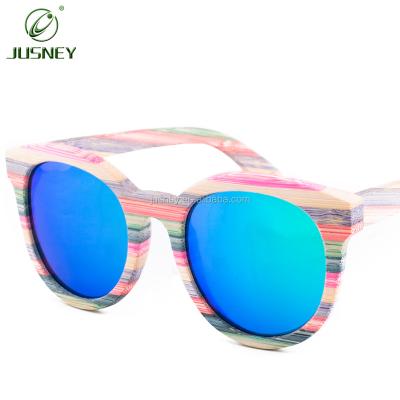 China Fashion Sunglasses Wooden Frame Luxury Colored Glasses Customized Logo Engraving UV400 Color Glass Bamboo Sunglasses Manufacturing Factory for sale