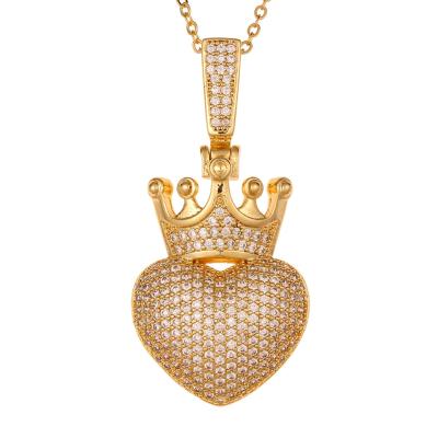 China AD-A021 FASHIONABLE INS Hot Necklace For Women Girls Crown Love Heart Pendant Necklace CZ Paved Jewelry for sale