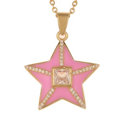 China New FASHIONABLE INS AD-A067 Gold Plated Multicolor Enamel Five Star Necklace Pendant CZ Pave Nice Star Jewelry for sale