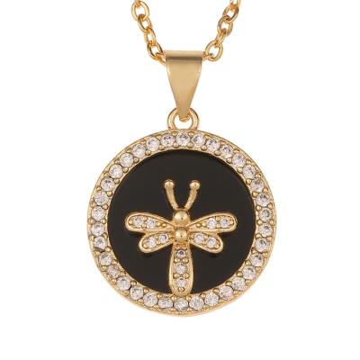 China New AD-A079 Fashion Trendy Wholesale CZ Shell Dragonfly Necklace Gold Plated Popular CZ Jewelry for sale