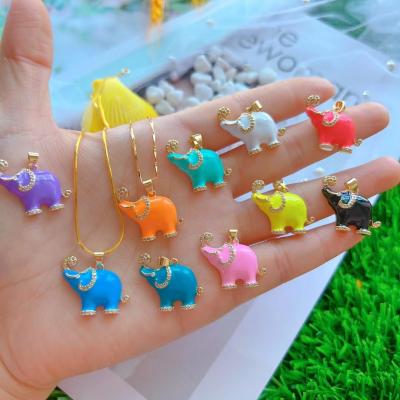 China Fashion C1015 Pave Findings Supplier Multi Color Enameled Elephant Charm Pendant For Necklace 18K Gold for sale