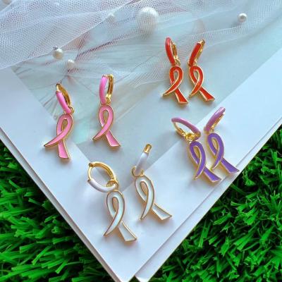 China E1003 Fashion INS Style High Quality Jewelry Enameled Earrings 18K Gold Plated Enamel Cancer Ribbon Charm Earring Pink Red Purple for sale