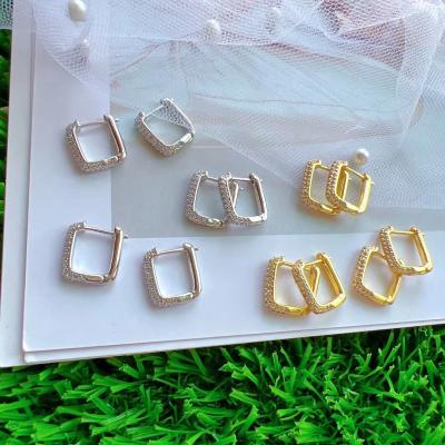 China E1005 Fashion Ins Style High Quality End End Micro Pave Rectangle Earring Circles Gold And Silver Women's Gift for sale