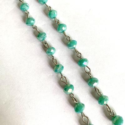 China Wholesale 8MM Beaded Chain Rondelle Turquoise Faceted Crystals Handmade Wire Wrapped Rosary Chain In Roll For Vintage Jewelry Necklace Chain for sale