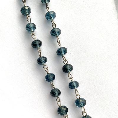 China Hotselling Beaded Chain Wire Wrapped Rosary Chain Beauty Beaded Chain With 8mm Faceted Rondelle Navy Crystal Beads For Classic Jewelry Design for sale