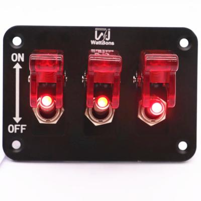 China 12V -24V Cars WattBons 3 Gang Toggle Switch on off on 12V Toggle Light Switch Panel with LED Light and Flip Cover Switch Plate for sale