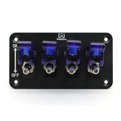 China 12V -24V Cars WattBons Vertical 4 Gang Switch SPST Toggle Switch Prewired Toggle Switch Panel with LED Light and Flip Cover for sale