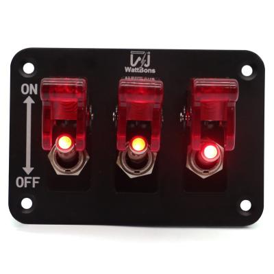 China 12V -24V Cars WattBons 3 Gang Switch SPST Toggle Switch Prewired Toggle Switch Panel with LED Light and Flip Cover for Cars Trucks Boats ATVs for sale