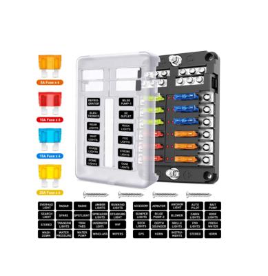 China Automotive Cars Marine Boats RVs Trailers WattBons 12 Way Blade Fuse Block 12 Circuits with Negative Bus Fuse Box Holder with LED Indicator ATO/ATC Fuse Panel Waterproof for sale