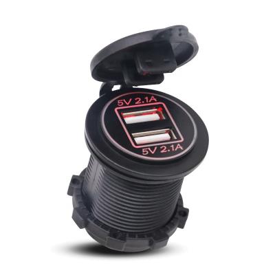 China Cars WattBons Fast Charging 2 ports Dual USB Car Charger With Red Light Circle Cigarette Lighter Socket for Cars Boats Marine RVs for sale