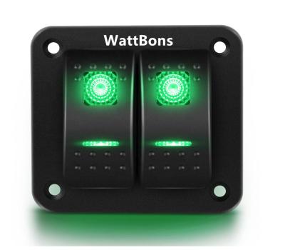 China Sturdy and durable WattBons 2 Gang On Off On Rocker Switch Panel 5 Pin On Off Pre-Wired Green Rocker Switchs for UTV Car Boat ATV for sale