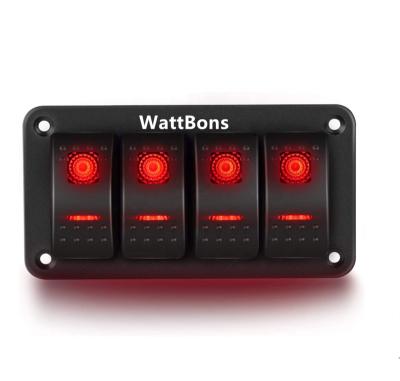 China Sturdy and durable WattBons 4 Gang Led Rocker Switch 12v Marine 5 Pin On Off Pre-Wired Automotive rocker switch panel For Car Marine Boat RV for sale