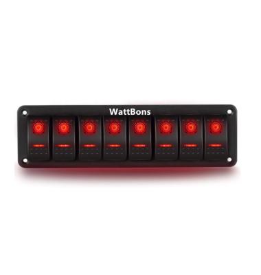 China Sturdy and durable WattBons 8 Gang Marine Rocker Switch Panel Car Led Marine Switch Panel 5Pin On Off Aluminum Holder 12V 24V for sale