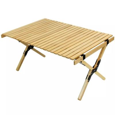 China Popular Modern Outdoor Furniture Portable Wooden Folding Camping Egg Roll Up Beech Wood Table for sale