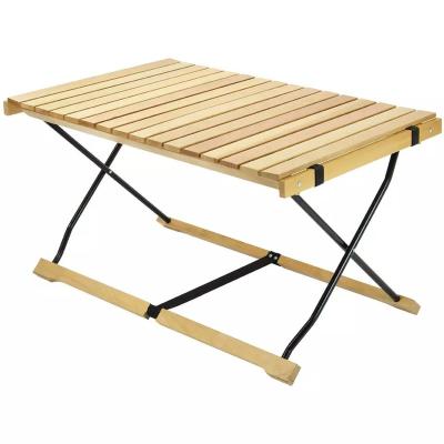 China Popular Modern Wooden Egg Roll Beech Wood Portable Folding Camping Table Indoor&Outdoor Furniture for sale