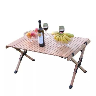 China Modern Outdoor Foldable Combo Roll Up Table 90*60*45cm Wooden Camping Leisure Metal Portable Beech Wood Modern Varnish for sale