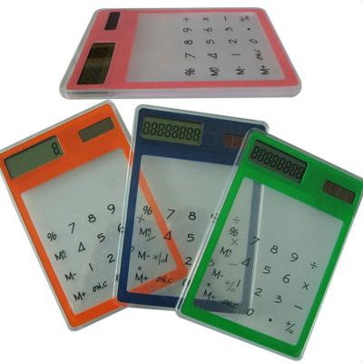 China Promotional Electronic Gifts General Purpose Extra 8 Digit Slim Pocket Calculator Transparent Solar Calculator for sale