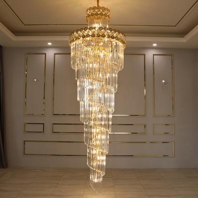 China Large Hot Modern Luxury Indoor Gold Round Stairwell Round Staircase Lighting Crystal Chandeliers Pendant Lights for Hotel Lobby Staircase for sale