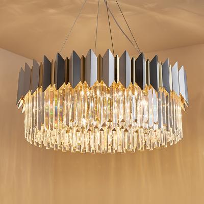 China Modern Round Iron Gold Plated Chandelier K9 Crystals Led Pendant Light For Resorts Decoration On Stock for sale