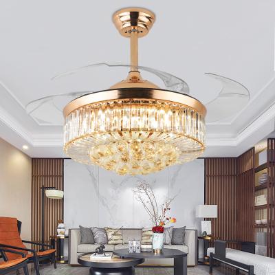 China Good quality modern new products 42 inch smart invisible luxury crystal ceiling fan with light for sale