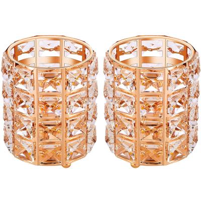 China Hot Selling European Metal Crystal Gold Pen Holder Storage Table Decorations Brush Jar Make Up Stroge for Hotel and Home for sale