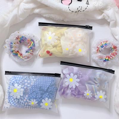 China Fashionable Wholesale Hair Scrunchies Set Printed Organza Wrapping Ins Girls Hair Accessories Summer Zipper Bag Chiffon Elastic Hair Band for sale