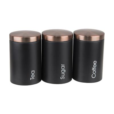 China Kitchen Microwavable Airtight Coffee Sugar Canister 3 Piece Metal Food Tea Set for sale