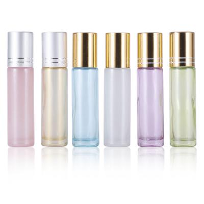 China 100pcs/lot 10ml Personal Care Pearlescent-Gloss Roll On Bottle Perfume Roll-On Multicolor Glass Essential Oil Refillable Bottles for sale