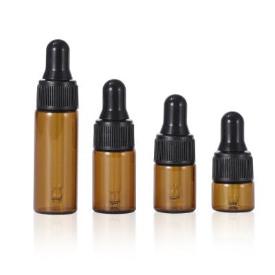 China Personal Care 1ml 2ml 3ml 5ml Min Glass Bottle with Dropper Amber Essential Oil Bottle Costom Logo Essence Trial Sample Vials for sale