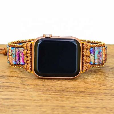 China New Arrival Luxury Amazon Turquoise Beads Replacement Watch Strap Bohemia Natural Stone Apple Watch Bands For Women for sale