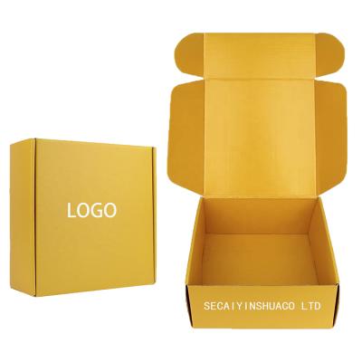 China New Handmade Arrive Eco-Friendly Custom Logo Yellow Printing Packaging Folding Ad Paper Corrugated Box for sale