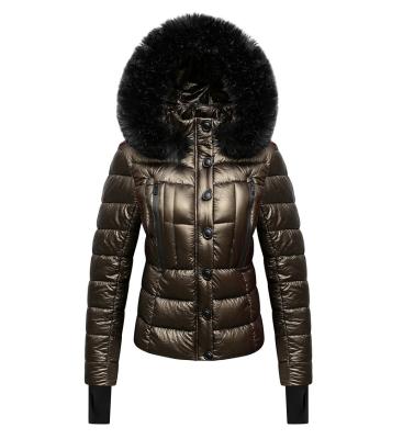 China Custom Women's Striper Jackets QUICK DRY Warm Long Hooded Jacket Polyester Ladies Parka Coat for sale