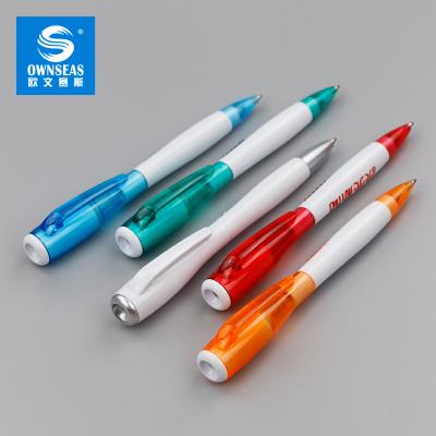 China Pen Customized Logo Barrel Printed Promotional Led Refill Light Black Ink Point Ball Multifunctional Pens for sale