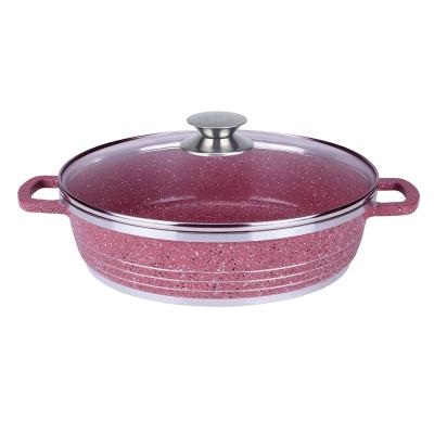 China Sustainable Induction Red Ceramic Marble Nonstick Bottom Aluminum Pot Shallow Cookware for sale