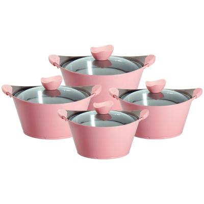 China Sustainable 8Pcs Die Cast Aluminum Non-Stick Ceramic Cooking Pot Cookware Sets for sale