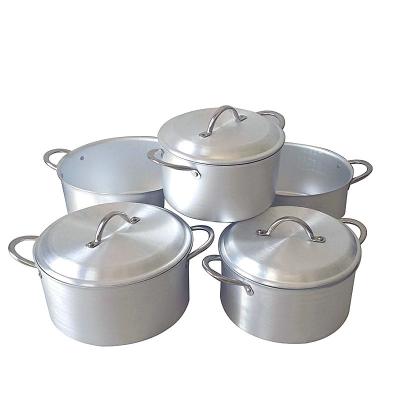 China Sustainable Wholesale 5 Pcs Set Large Aluminum Polished Deep Cooking Pots Cookware Sets With Different Sizes for sale